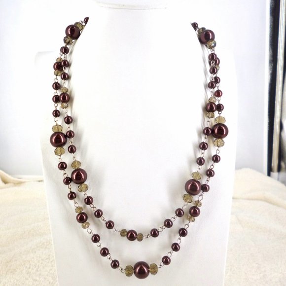 Nolan Miller Burgundy Necklace Shell Pearls & Crystals 42" 1980s NWOT Perfect - Picture 5 of 5